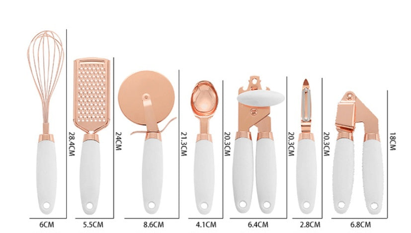 🍳 Set Ustensile de Bucătărie Premium 7 Piese – Oțel Inoxidabil & Suport Elegant ✨
