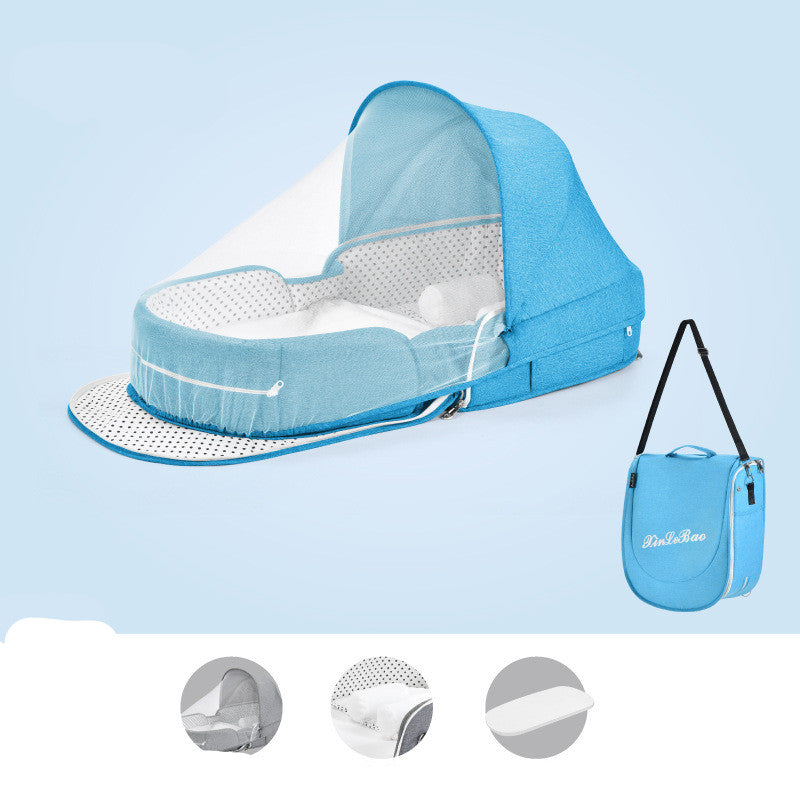 🛏️👶 Pătuț Portabil pentru Bebeluși cu Plasă Anti-Țânțari și Protecție Solară