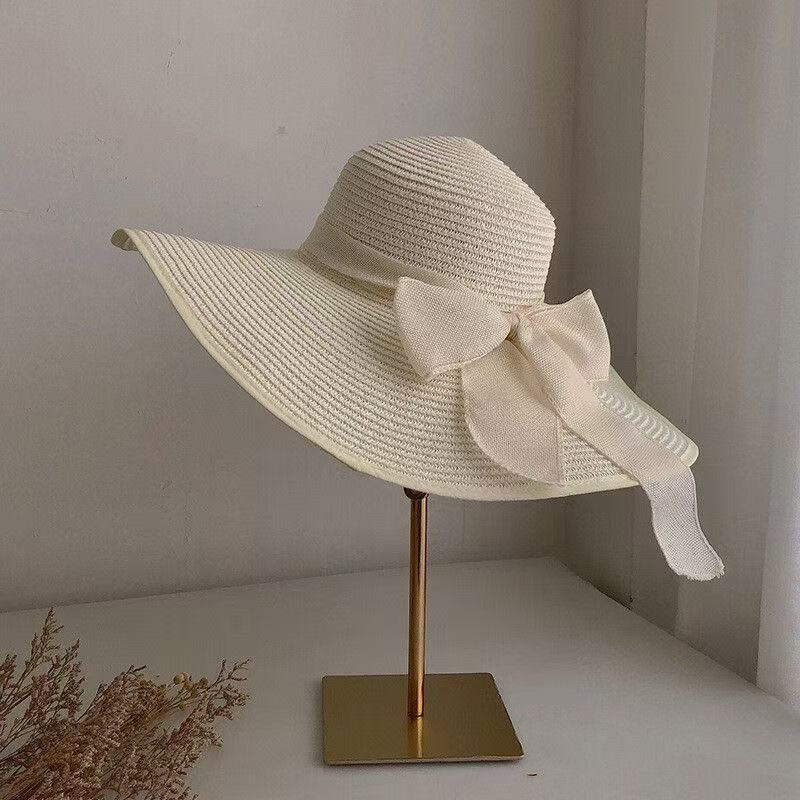 👒🌸 Pălărie de Soare Damă cu Fundă în Stil Francez