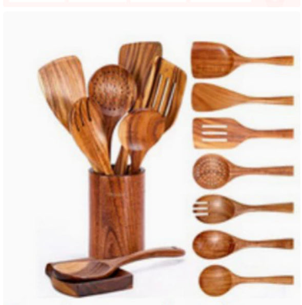 🥄 Set Ustensile de Bucătărie din Lemn Natural de Teak