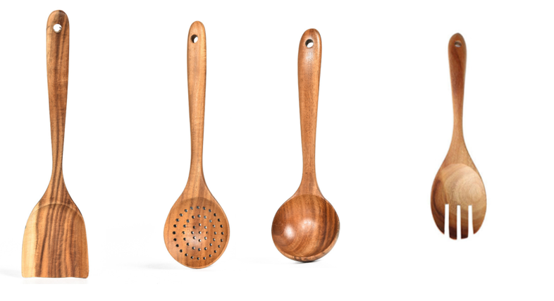 🥄 Set Ustensile de Bucătărie din Lemn Natural de Teak