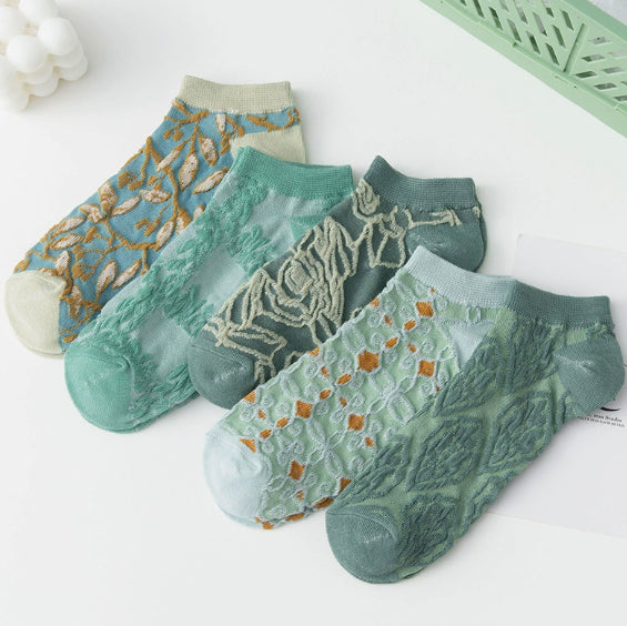 🧦🌸 Șosete Damă Invizibile cu Imprimeu Floral Embosat 3D